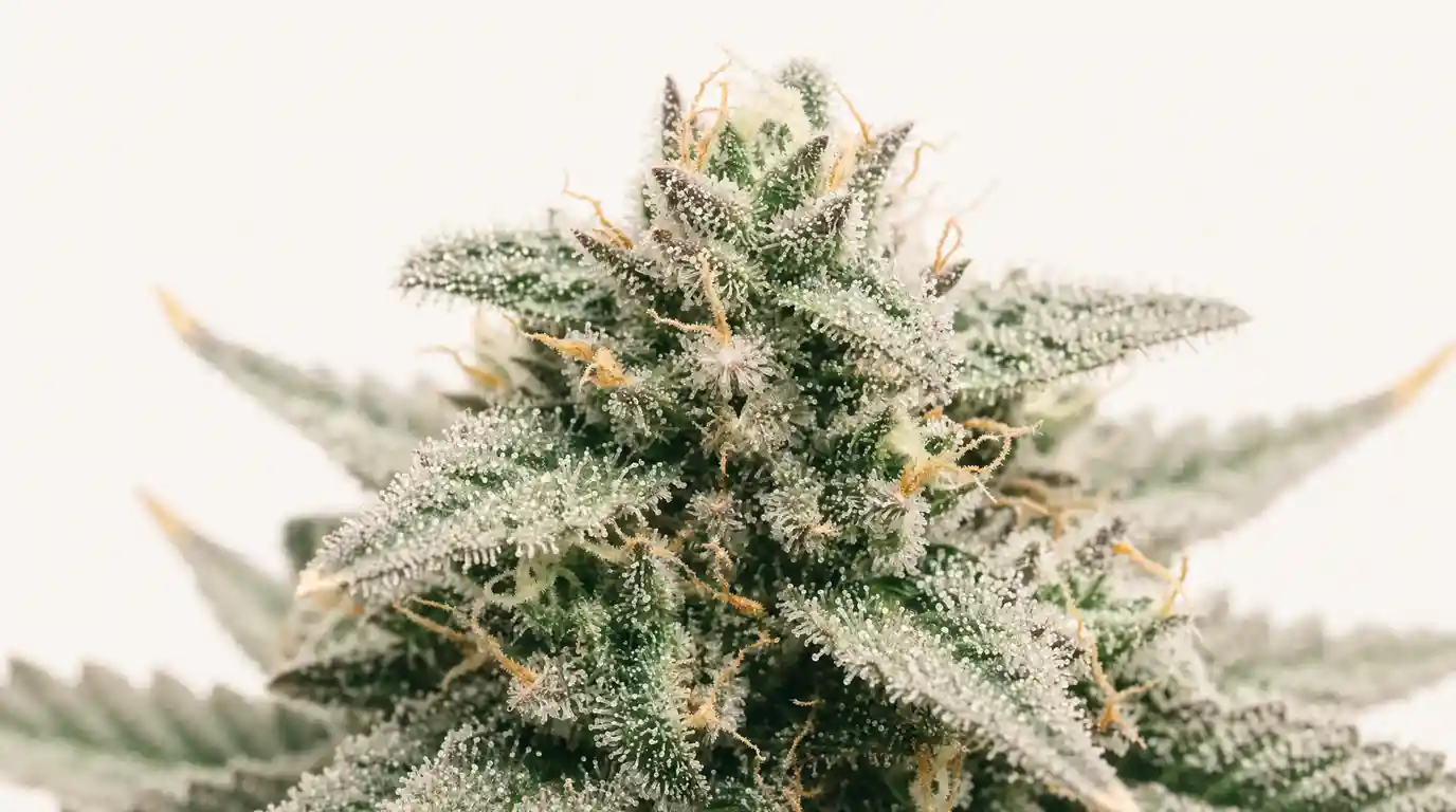 Nahaufnahme von Cannabis-Trichomen auf einer Blüte