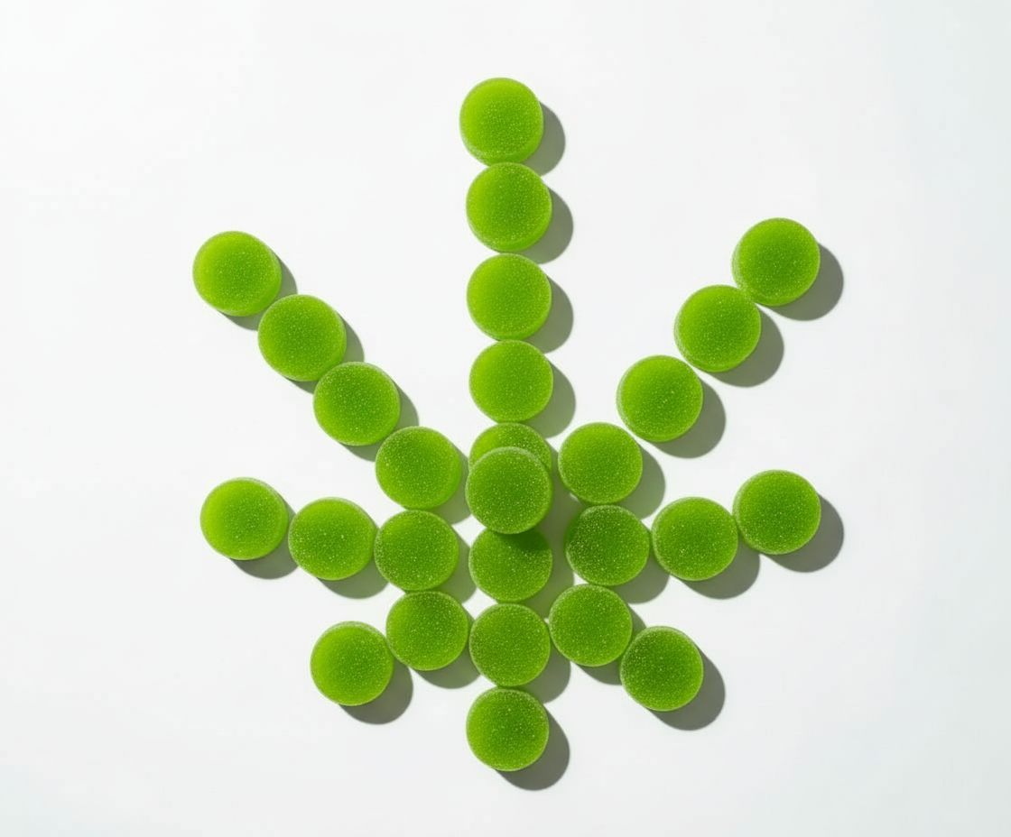 THC Gummibärchen mit Cannabis-Blatt - medizinische Cannabis Gummibärchen in verschiedenen Dosierungen